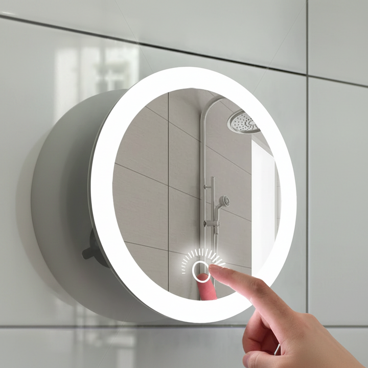 10x magnifying LED makeup mirror with strong suction mount for precise cosmetic application and beauty routines.
