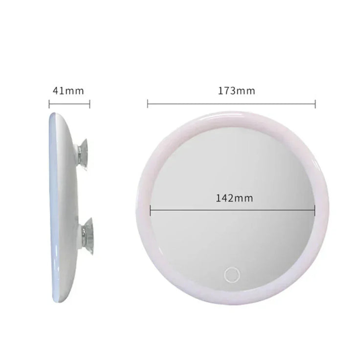 Compact 10x magnifying LED mirror for detailed facial care, featuring a strong suction base for stability.