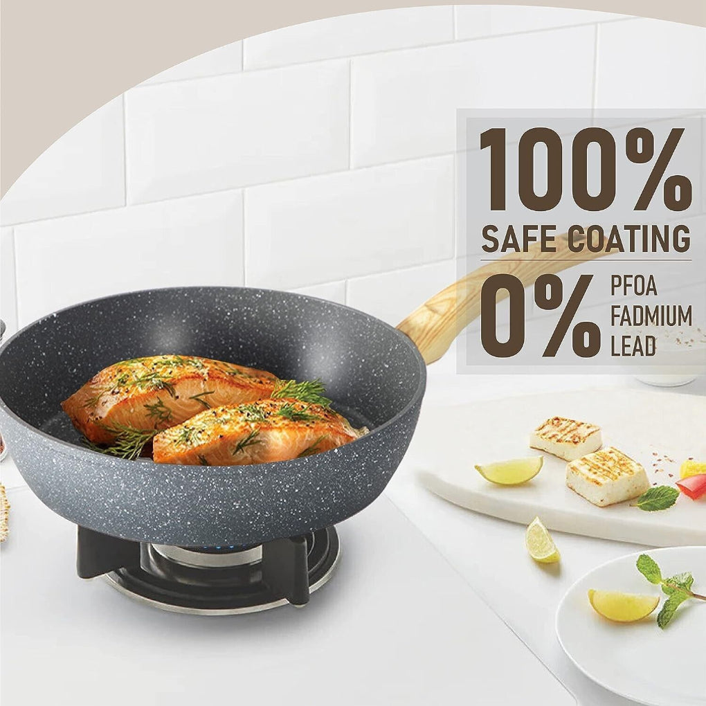 Durable 12-piece nonstick granite coated cooking set, offering easy clean convenience for versatile kitchen use.