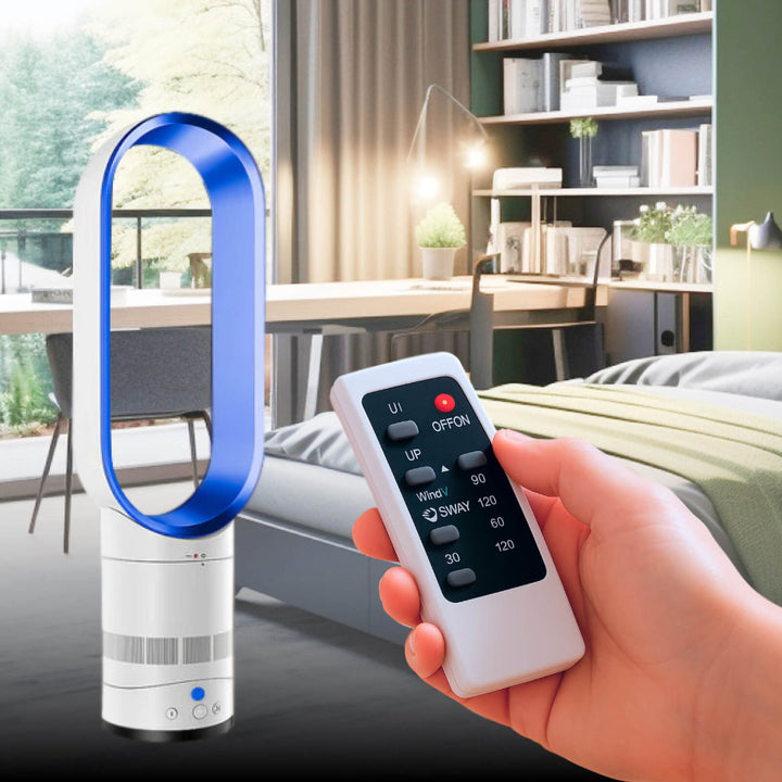 16-inch bladeless fan with remote control, offering sleek, safe, and efficient home cooling.