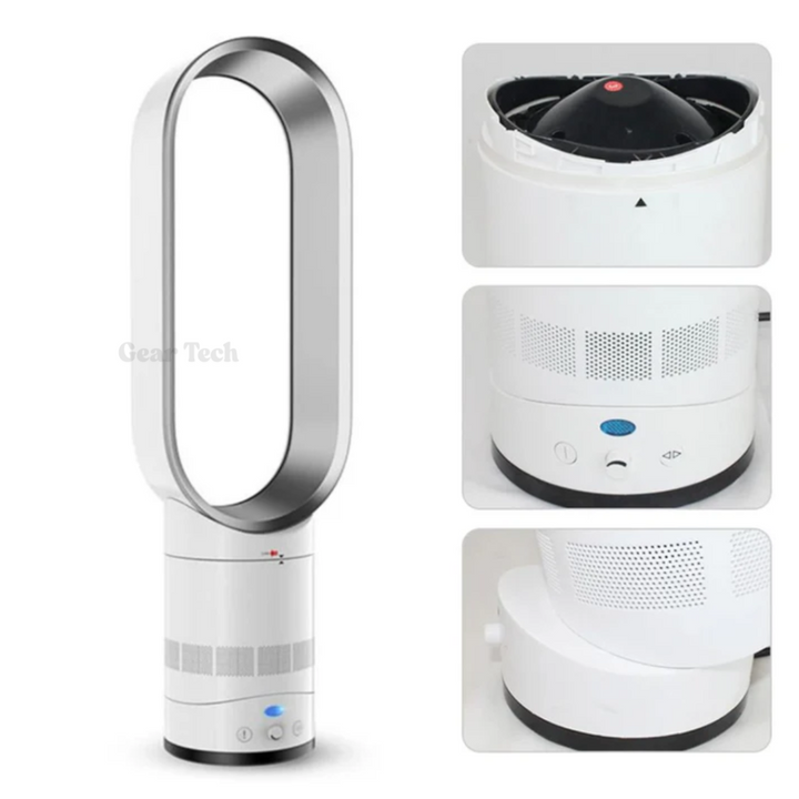 Powerful 16-inch bladeless fan with remote for effective, safe, and modern cooling in any space.