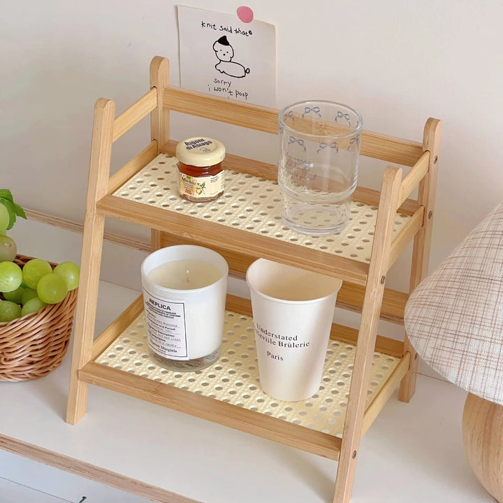 Versatile 2-tier organizer shelf for kitchen, coffee bar, or desk. Maximizes vertical storage space.