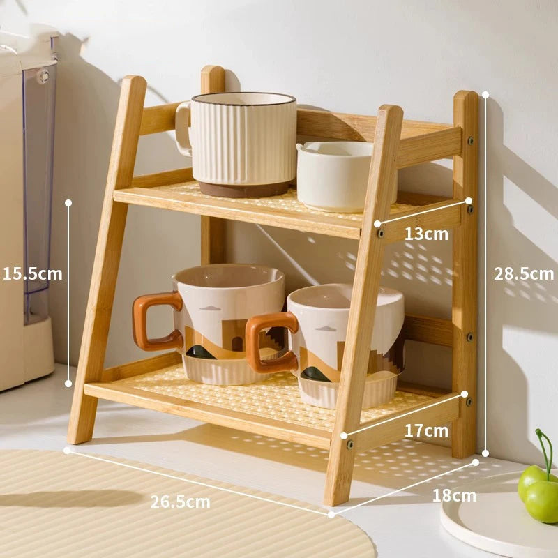 Efficient 2-tier kitchen organizer shelf for spices, sauces, or desk supplies, decluttering countertops.