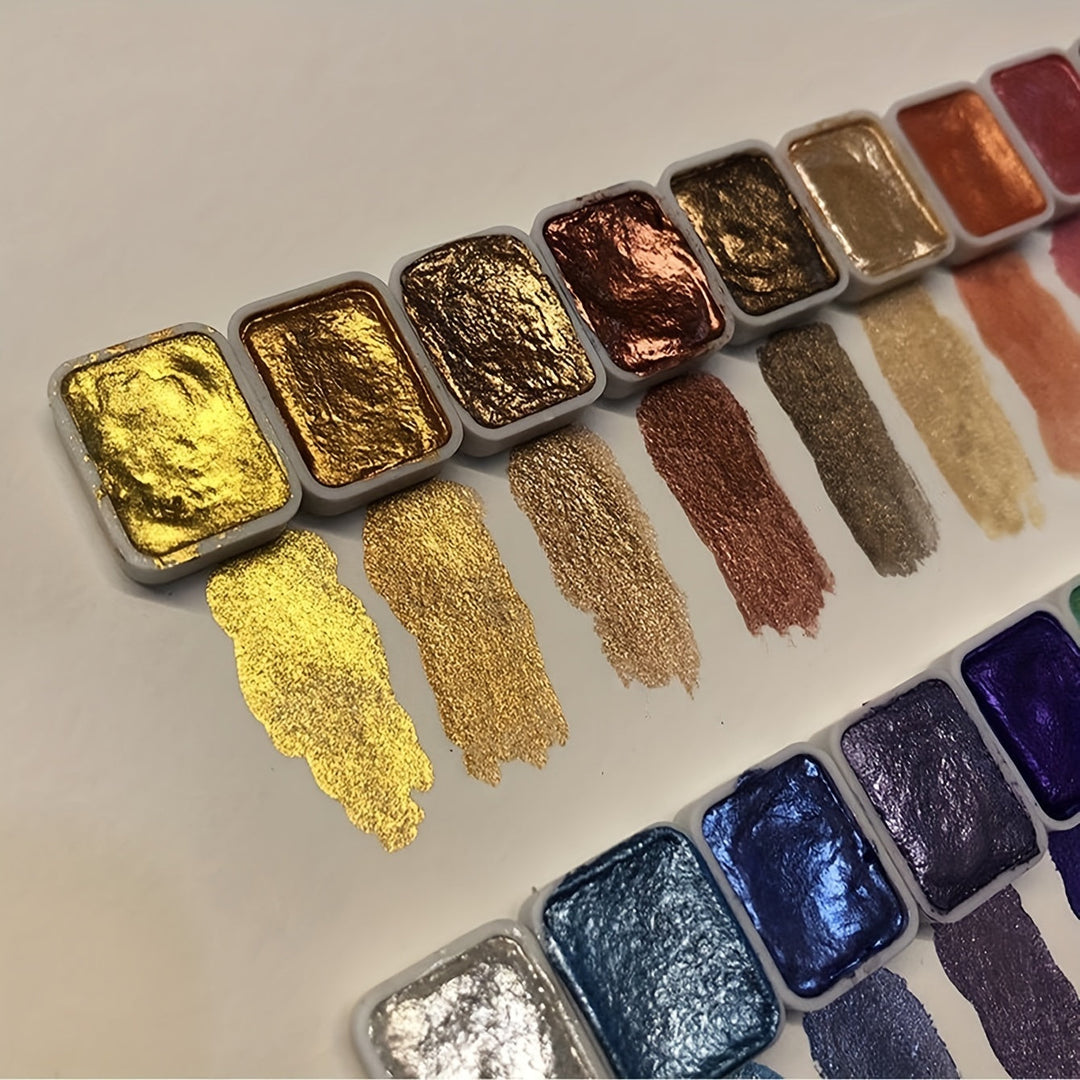 Solid 20-color pearl watercolor paint set, iridescent art supplies for painting & calligraphy projects.