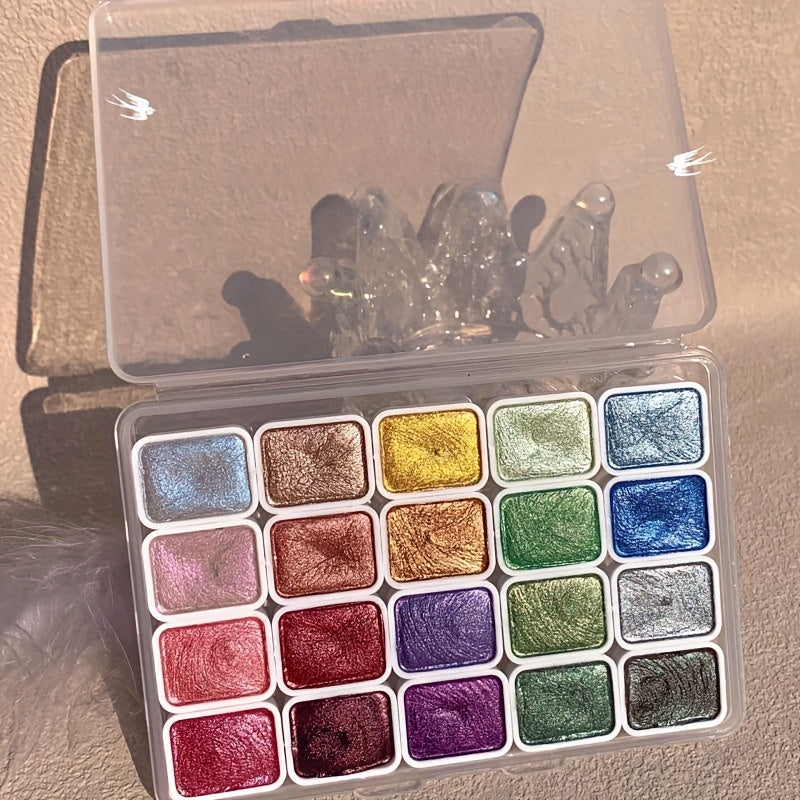 Shimmering 20-color pearl watercolor paint set; solid artist kit for painting, calligraphy & crafts.