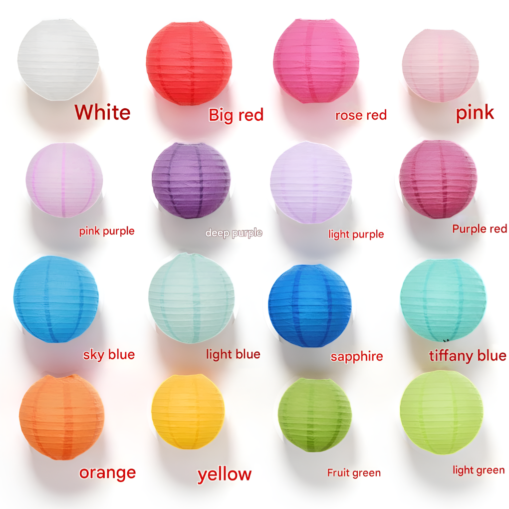 20-piece vibrant paper lantern set for party, wedding, or birthday decorations. Festive hanging decor with various colors & sizes.