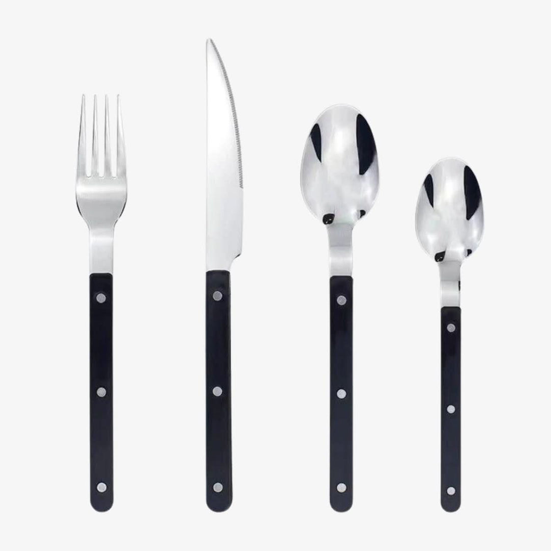 24-piece engraved stainless steel cutlery set, perfect for elegant dining & kitchenware.