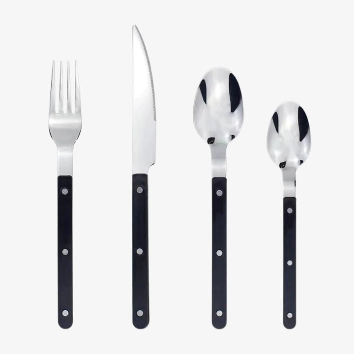 24-piece engraved stainless steel cutlery set, perfect for elegant dining & kitchenware.