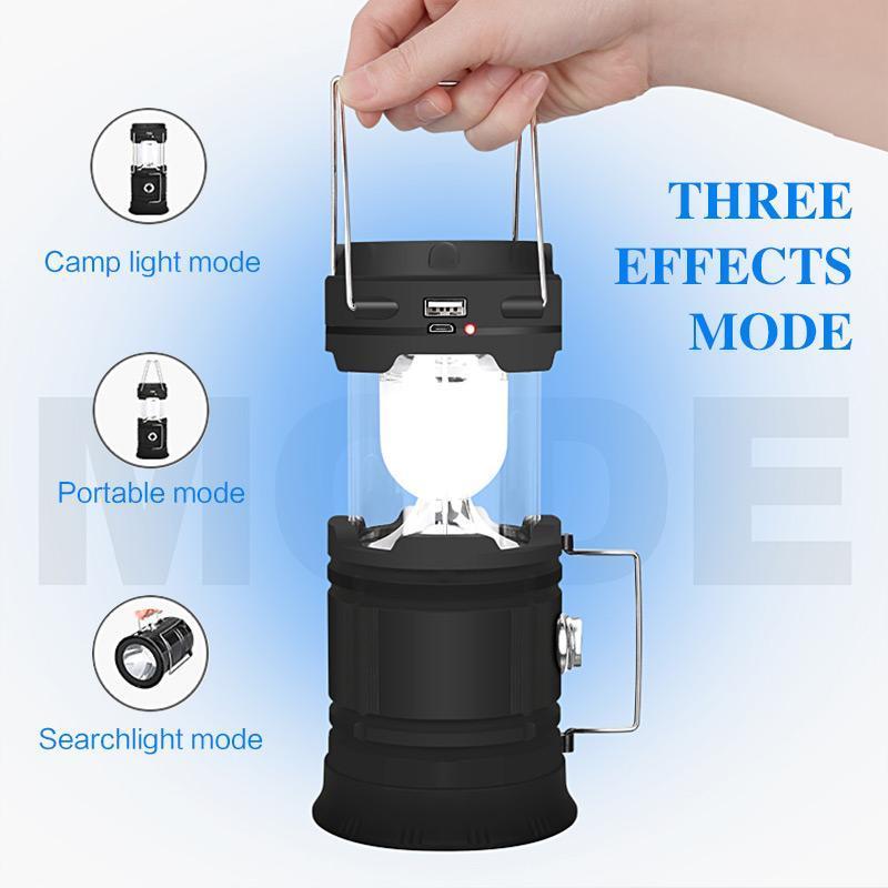 Back panel of the portable camping lantern, highlighting controls and hanging hook for easy use.