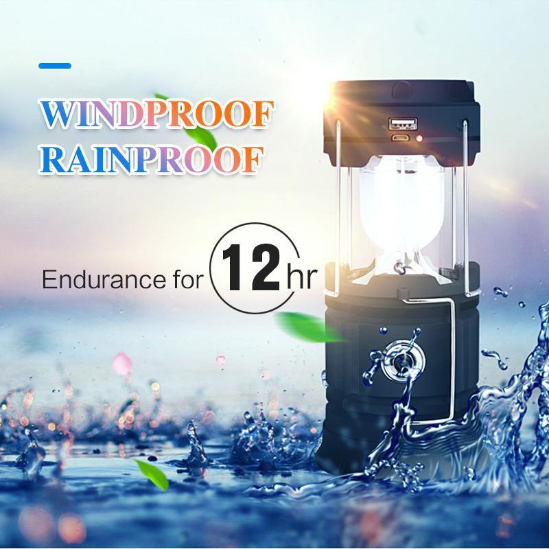 Warm flickering flame effect from a versatile LED lantern, perfect for cozy camp evenings.