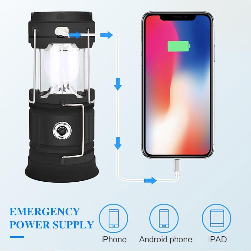 USB rechargeable LED lantern with power input, ensuring easy charging for continuous use.