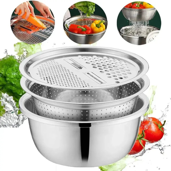 Durable stainless steel mixing bowls for baking, cooking, and food prep; various sizes for all kitchen tasks.