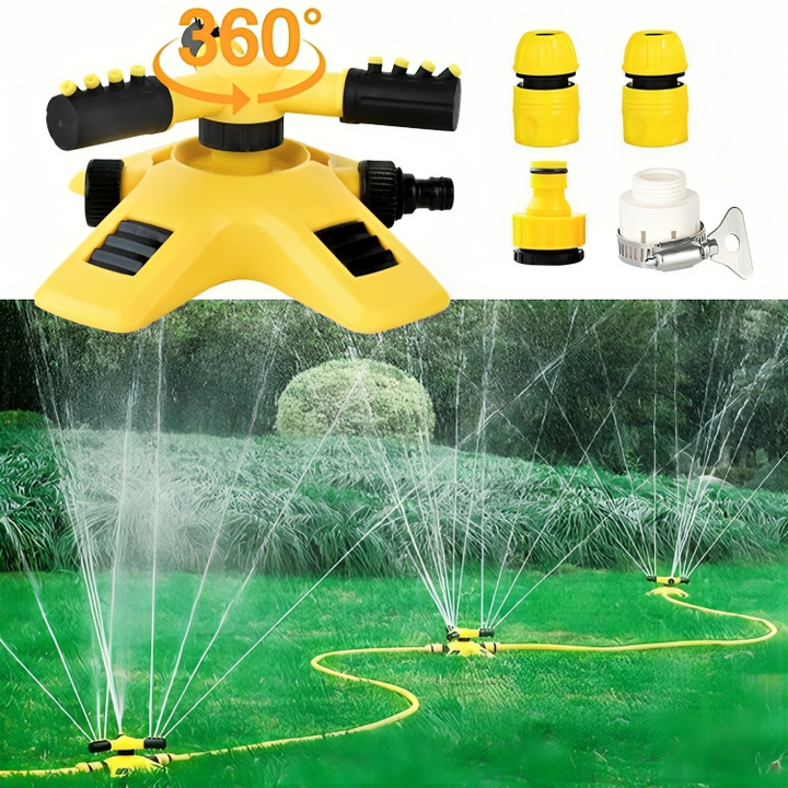 Expandable 360° rotating garden sprinkler for comprehensive lawn & yard irrigation with adjustable water flow.