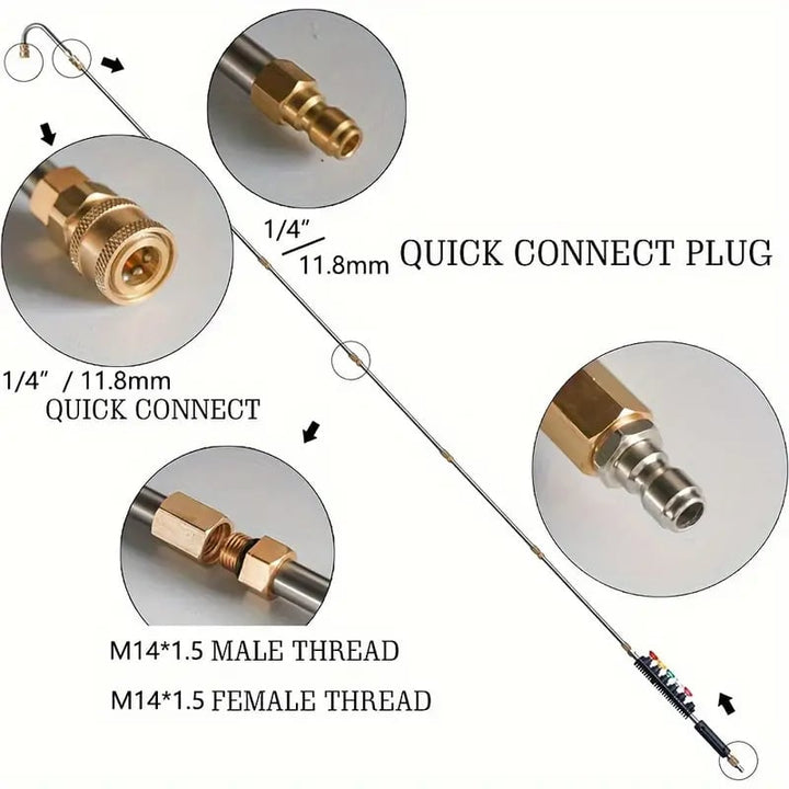 Long telescoping pressure washer extension wand, ideal for gutter, roof, & siding cleaning, heavy-duty.