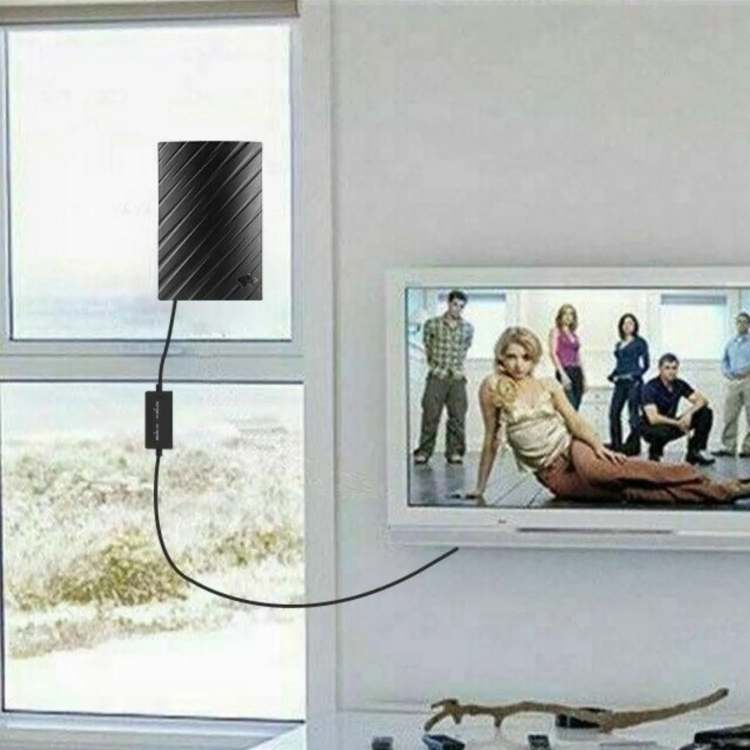 Complete indoor TV aerial kit: digital antenna with long coax cable for free HD & 4K channels.
