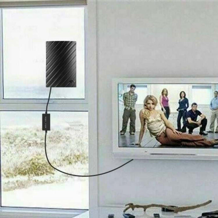 Complete indoor TV aerial kit: digital antenna with long coax cable for free HD & 4K channels.