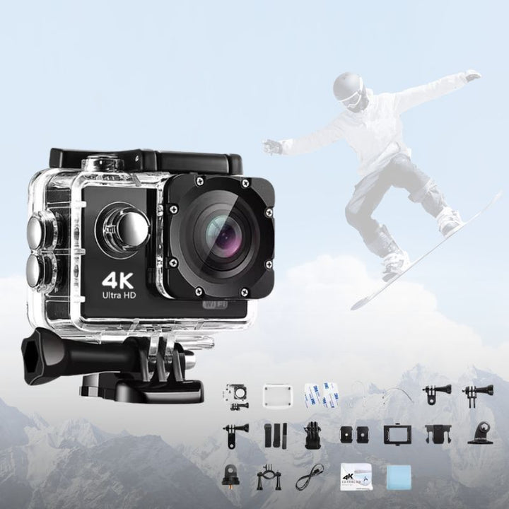 Rugged 4K Ultra HD sports camera, waterproof for underwater and challenging outdoor action. Wi-Fi compatible.