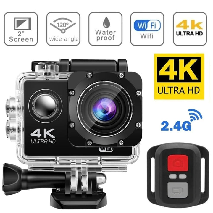 Capture crisp 4K Ultra HD videos with this compact, waterproof action camera, great for any activity.