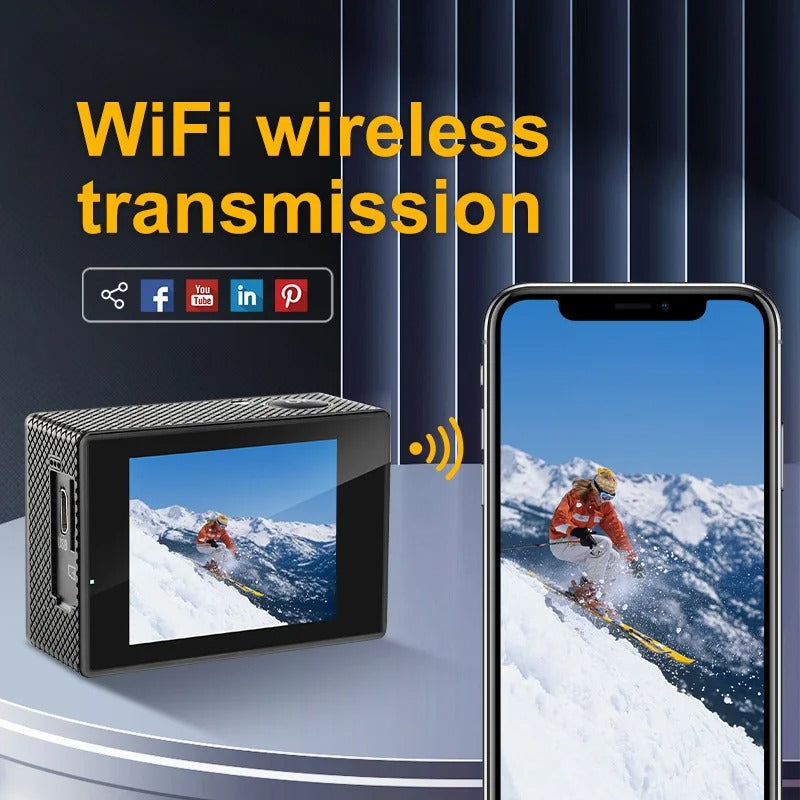 Adventure-ready 4K sports camera, waterproof & Wi-Fi enabled for capturing all your outdoor explorations.