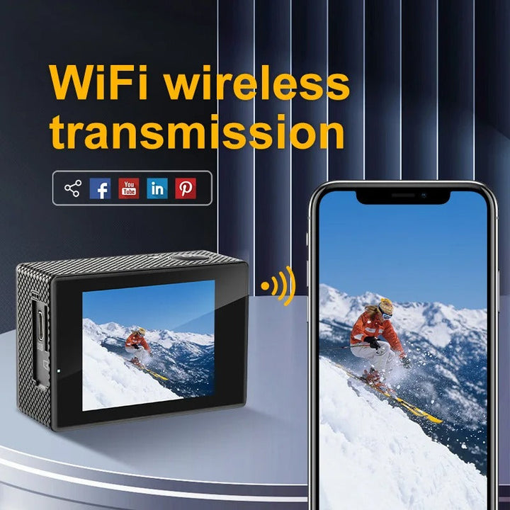 Adventure-ready 4K sports camera, waterproof & Wi-Fi enabled for capturing all your outdoor explorations.