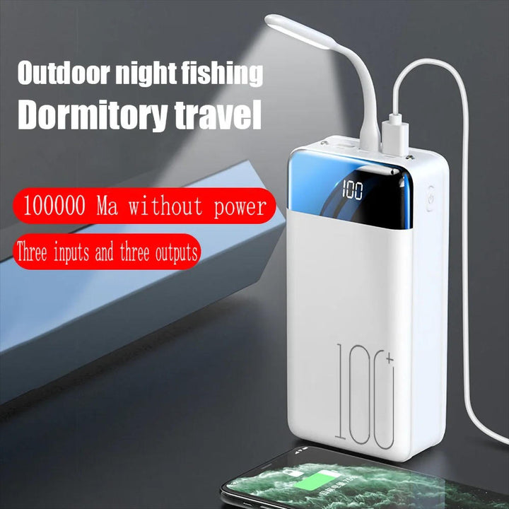 Compact 50,000mAh portable charger. Ideal external battery for travel, ensuring your phone and tablet stay powered.