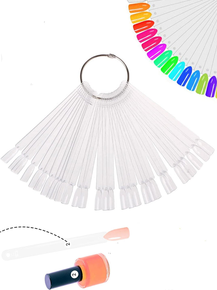 Clear nail art display tips, 50-count, perfect for practicing designs & showcasing manicure styles. Salon supplies.