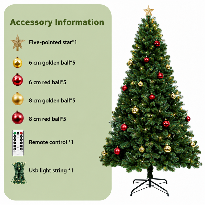 6ft artificial Christmas tree, pre-lit with stunning warm white LED lights, perfect for holiday celebrations.