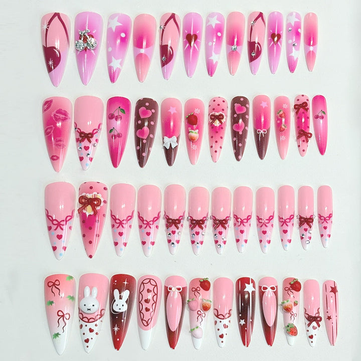 Easy apply women's press-on nails: 96 Pcs cartoon nail art kit for a quick, decorative, and fun manicure.