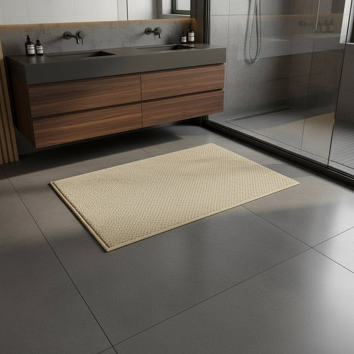 Absorbent non-slip bathroom mat for wet floors. Quick-dry utility floor mat, perfect home decor.