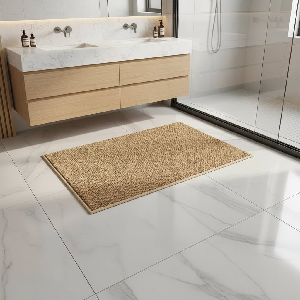 Absorbent non-slip entryway mat. Durable indoor door mat, traps dirt. Anti-slip floor mat for safety.