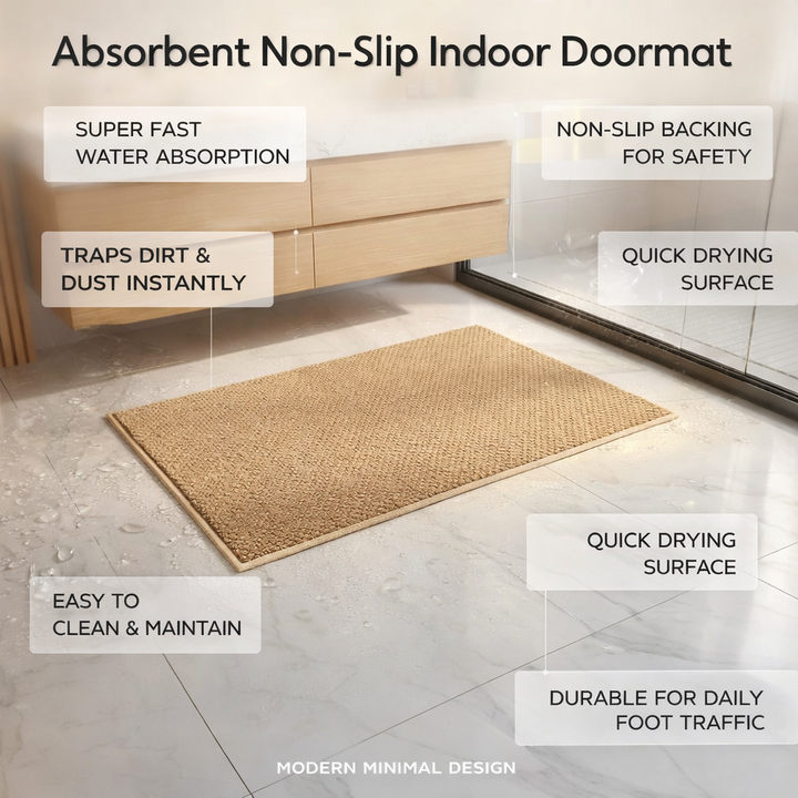 Absorbent non-slip kitchen mat for spills. Stylish and practical utility mat, adds to home decor.