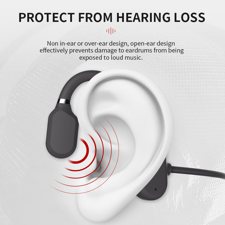 Runner enjoys active wireless open-ear Bluetooth headphones, staying aware of surroundings & safe outdoors.