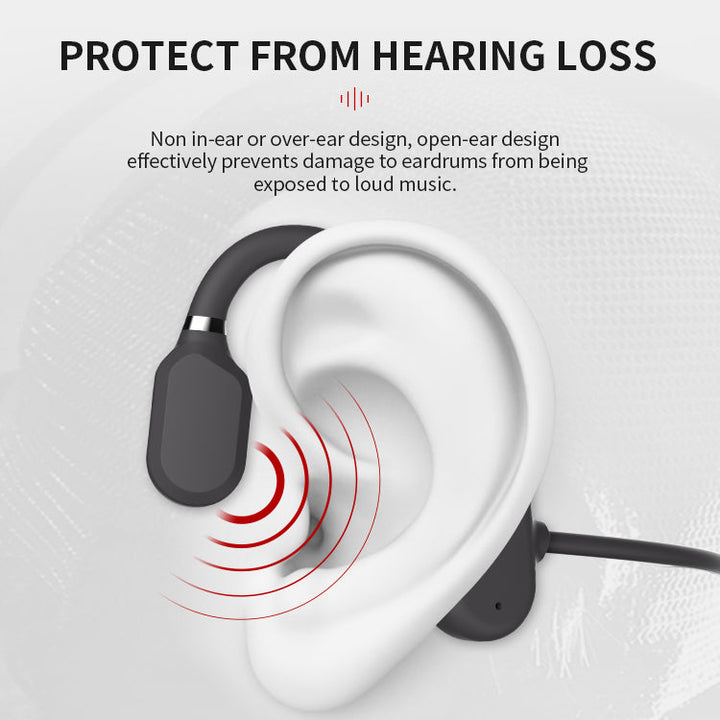 Runner enjoys active wireless open-ear Bluetooth headphones, staying aware of surroundings & safe outdoors.