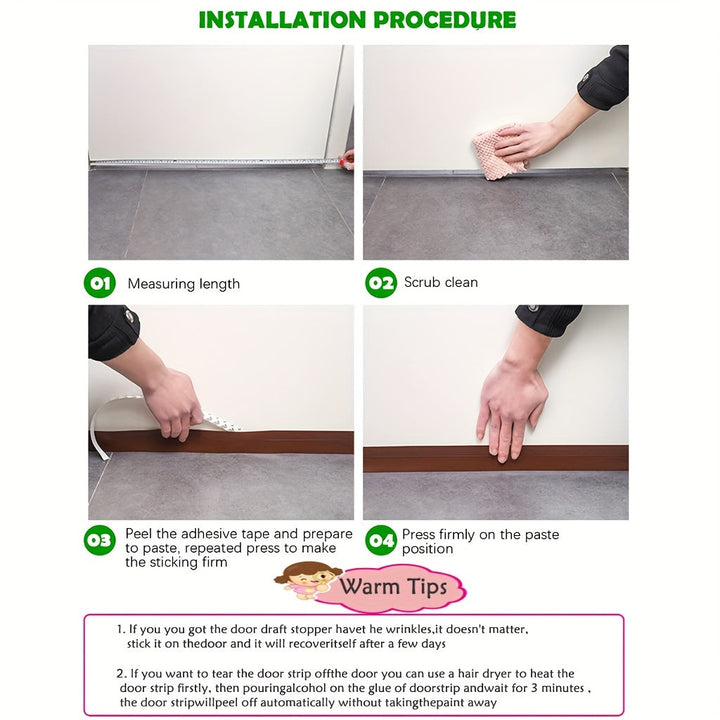 Long-lasting silicone door sweep with strong adhesive for door sealing & soundproofing.