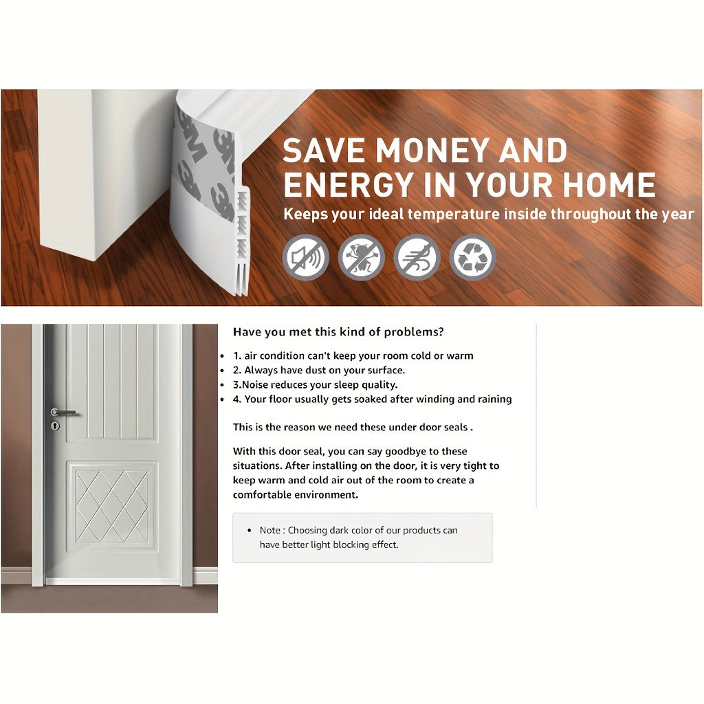 Dual-purpose silicone door sweep: blocks drafts, dust, & provides excellent sound insulation.