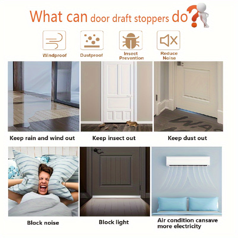 Silicone gap filler & door sweep, stops drafts, dust, and reduces noise effectively.