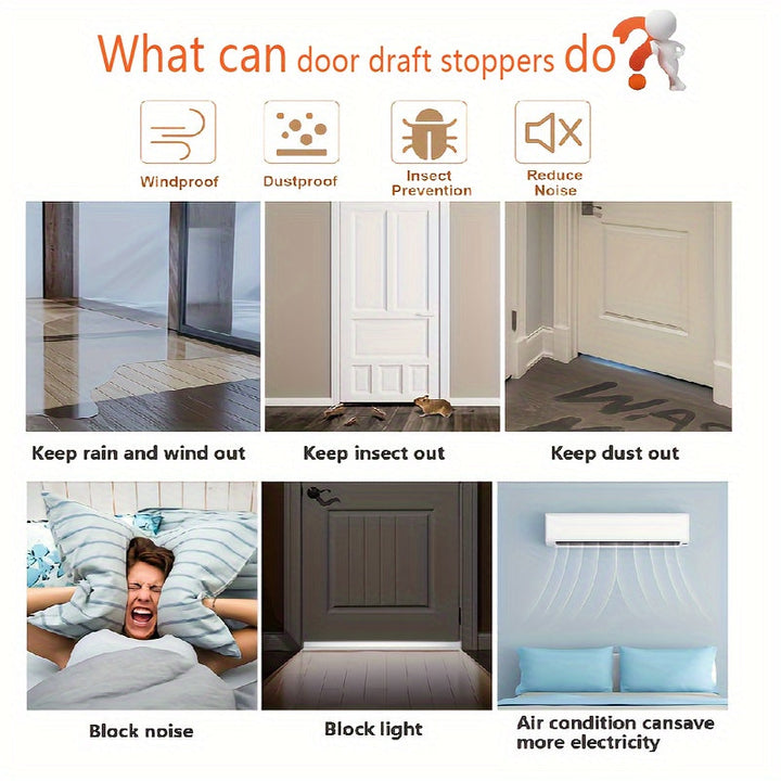 Silicone gap filler & door sweep, stops drafts, dust, and reduces noise effectively.