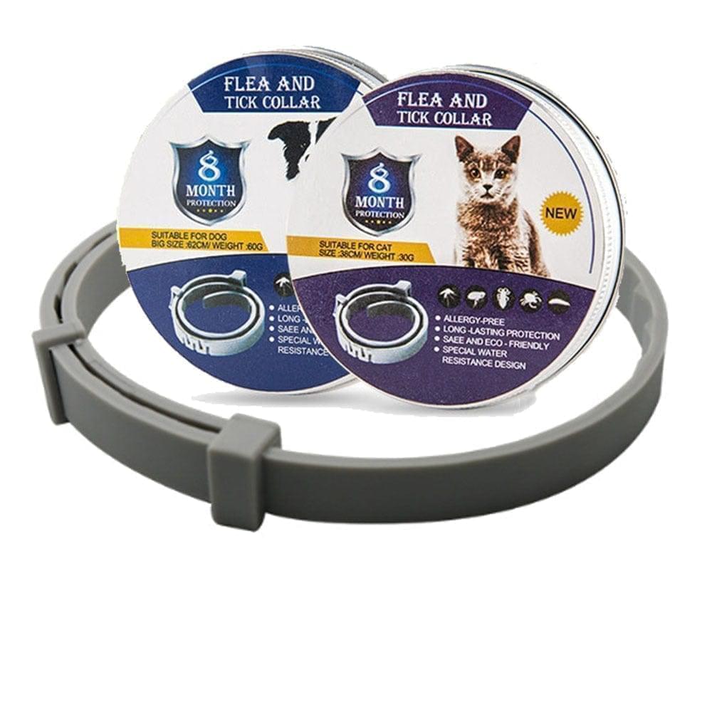 Adjustable 8-month flea & tick protection collar for dogs & cats. Waterproof pest control for pet health.