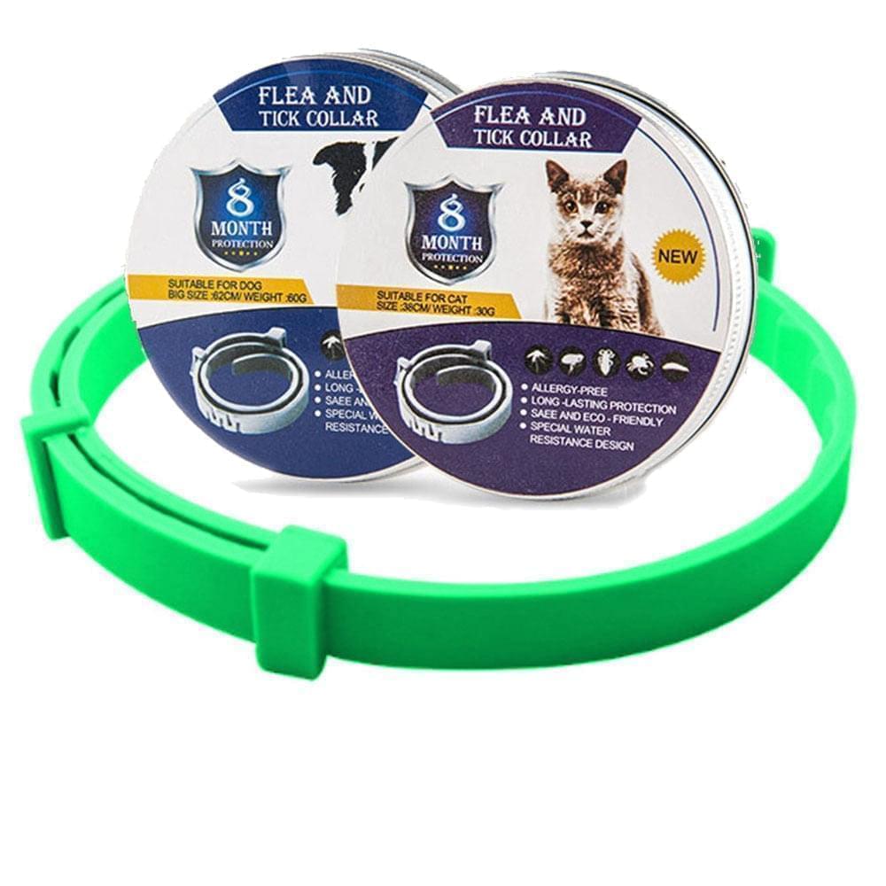 Waterproof 8-month flea & tick collar, ensuring long-lasting pest control & pet protection for dogs & cats.