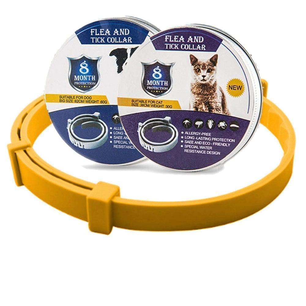 Long-lasting 8-month flea & tick protection collar for dogs & cats. Waterproof & adjustable for pet comfort.