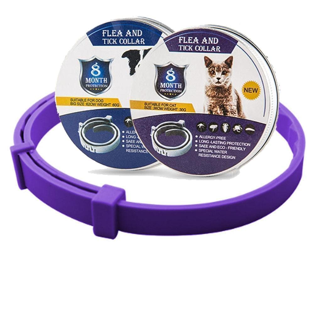 Highly effective 8-month adjustable flea & tick collar, safeguarding dogs & cats from pests. Pet protection.
