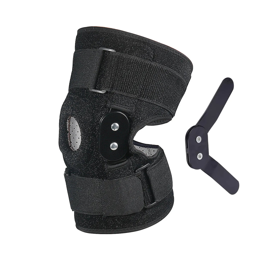Sport hinged knee brace for athletic recovery & pain management. Adjustable design for men & women.