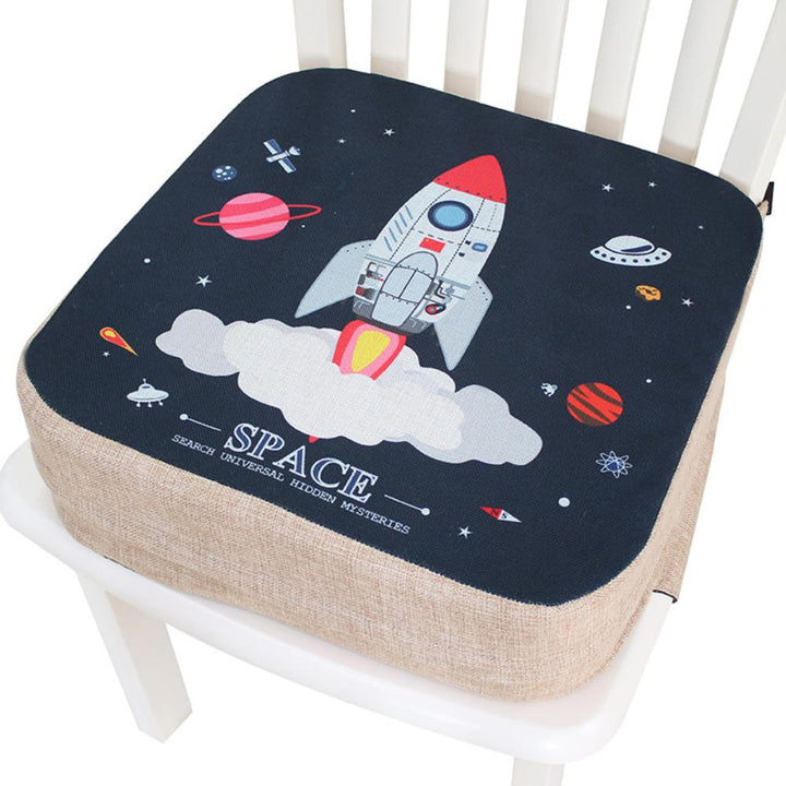 Portable child booster seat cushion with secure fit straps for dining & travel. Easy clean.