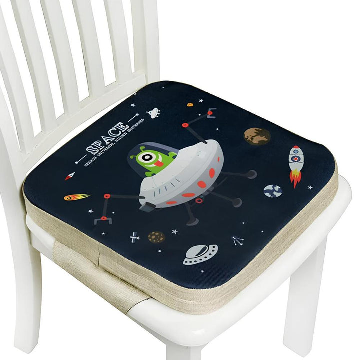 Comfortable toddler booster seat pad for dining, adjustable height for growing children's comfort.