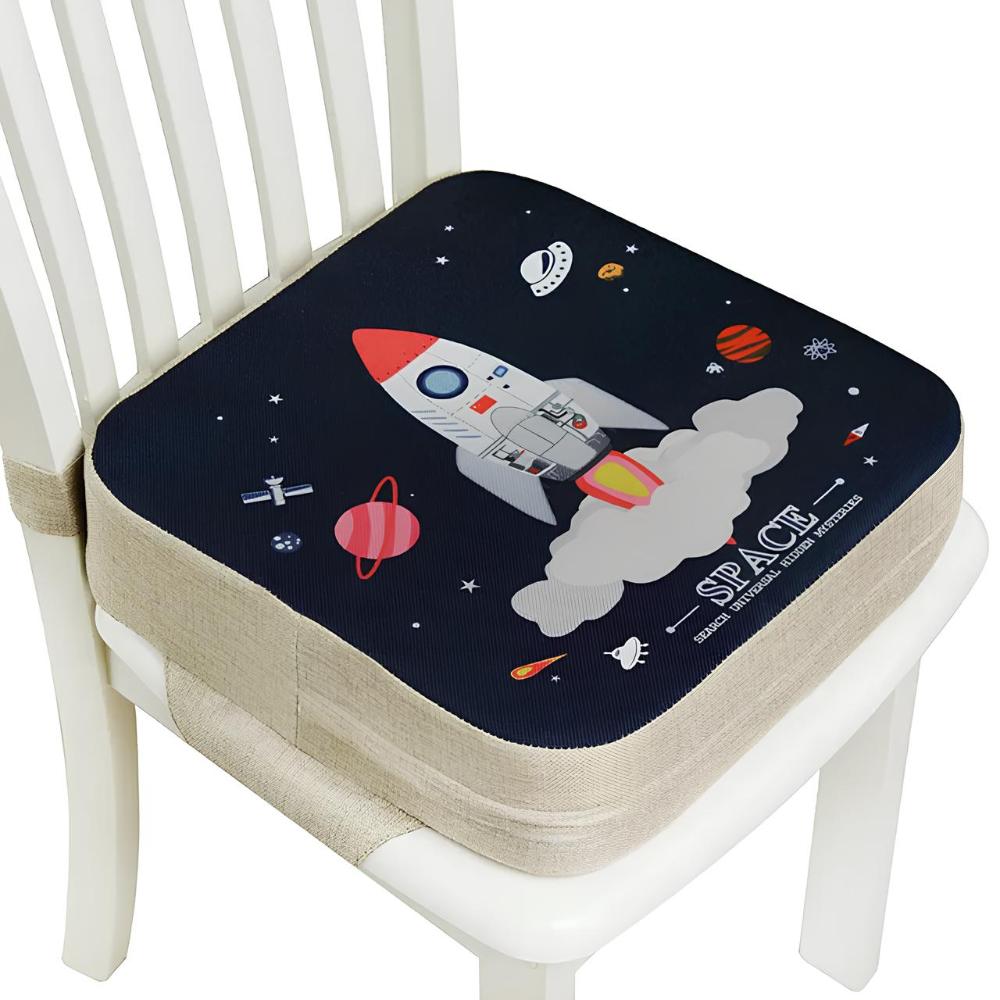 Children's adjustable booster seat cushion with secure buckles for dining chair safety. Easy to clean.