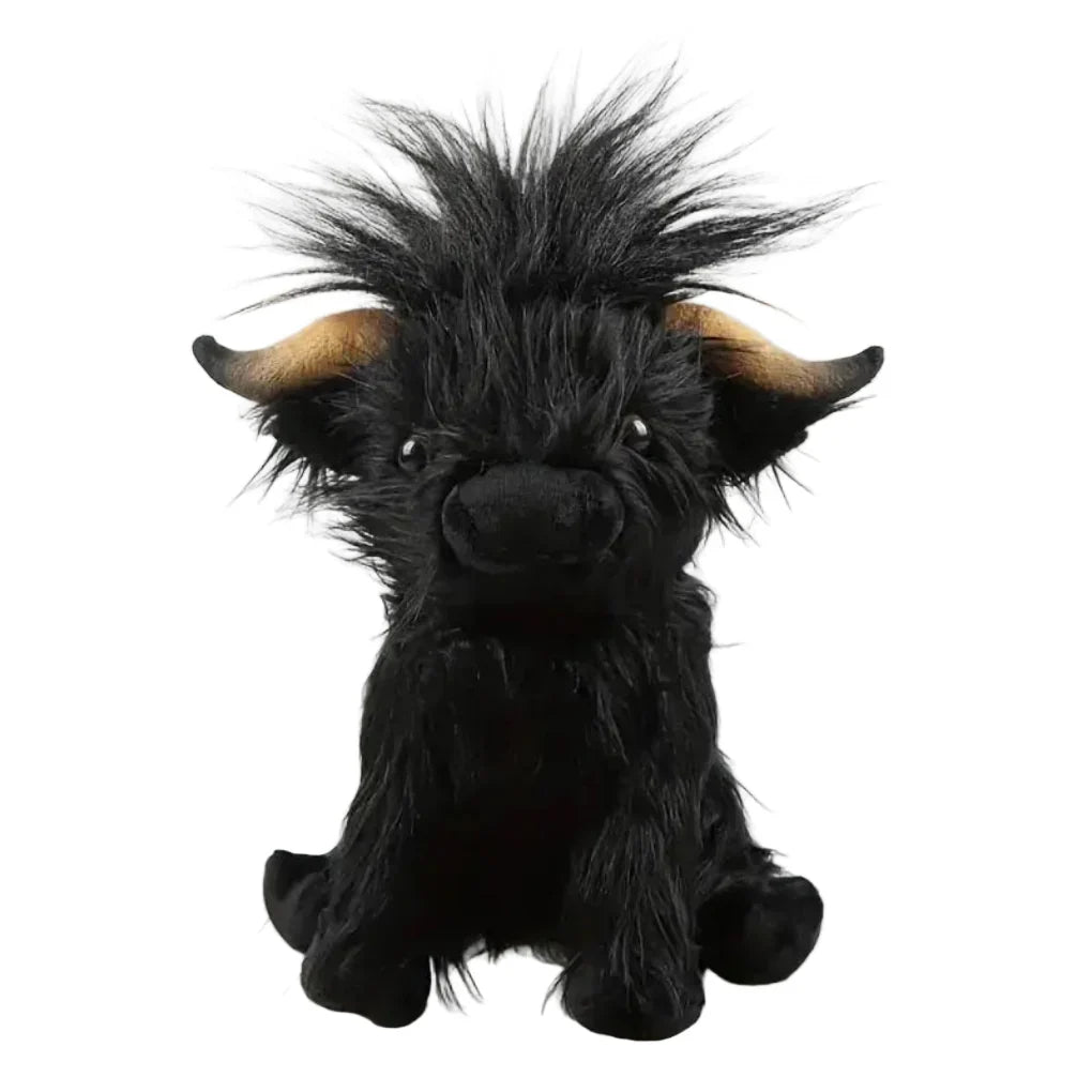 Soft, shaggy Cuddly Highland Cow plush toy, adorable toy with long horns, great for snuggles.