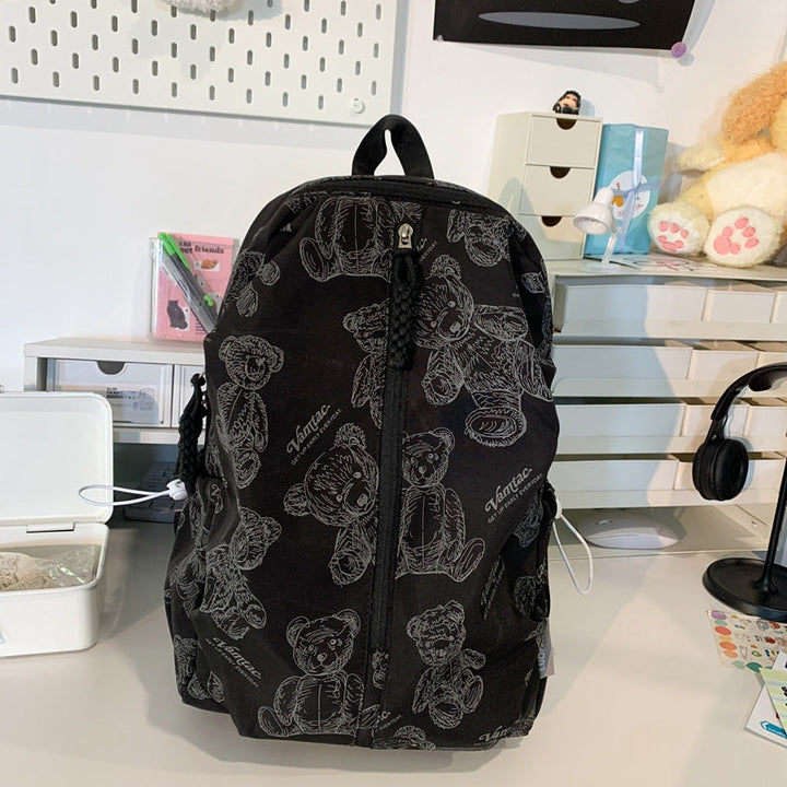 Cute bear print backpack for school or travel. Durable unisex design, ideal for daily casual wear.
