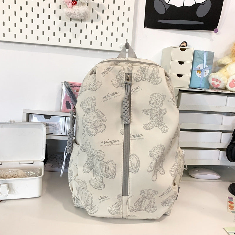Stylish bear print unisex school backpack. Adorable and durable for students, great for daily use and travel.