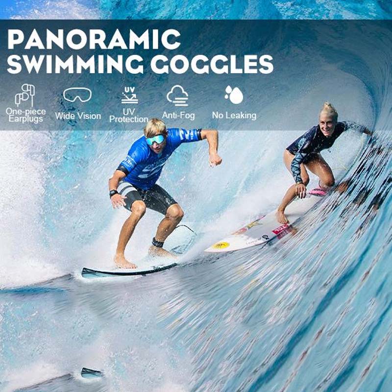 Crystal clear wide view adult swim goggles with anti-fog & UV protection for optimal visibility.