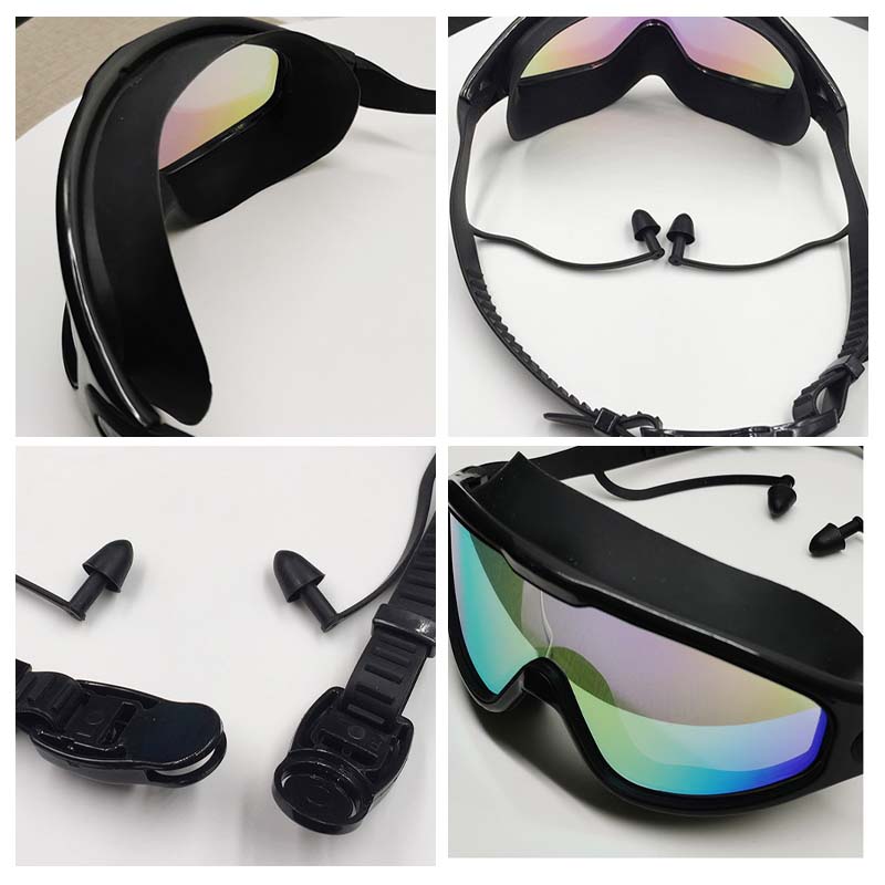 Recreational adult swim goggles, wide view, anti-fog, UV protection, great for pool use.